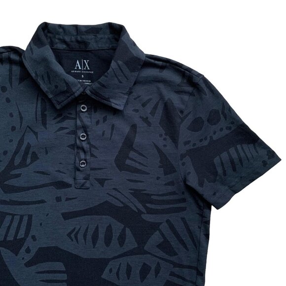 Armani Exchange Patterned Cotton Polo Shirt | Small | Grey/Black - Picture 11 of 16